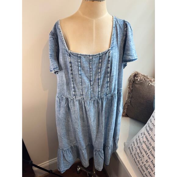 Terra & Sky Women's Plus Size Swing Dress Jean Medium Acid Wash Size 2X NWT - Picture 1 of 5